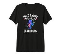 Cute Funny Cartoon Girl Who Loves Seahorses Lover Camiseta Premium