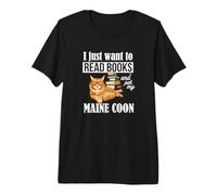 Cute Funny Read Books & Pet Maine Coon Cat Lover Camiseta Premium