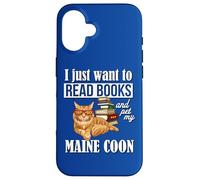Cute Funny Read Books & Pet Maine Coon Cat Lover Carcasa para iPhone 16