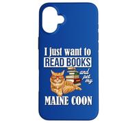 Cute Funny Read Books & Pet Maine Coon Cat Lover Carcasa para iPhone 16 Plus