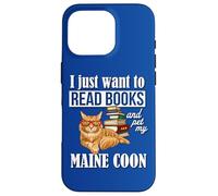 Cute Funny Read Books & Pet Maine Coon Cat Lover Carcasa para iPhone 16 Pro