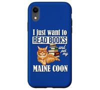 Cute Funny Read Books & Pet Maine Coon Cat Lover Carcasa para iPhone XR