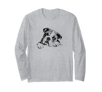 Cute Funny Retro Vintage Logo Happy English Bulldog Lover Manga Larga