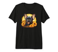 Cute Funny Sunflowers Black Frenchie Lover Camiseta Premium