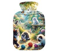 Cute Garden Kittens - Botellas de agua caliente con funda de terciopelo suave, bolsa de agua caliente para compresas frías y calientes, 1 litro