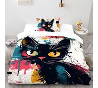 Cute Gatos Funda De EdRojoón 2 Piezas 3D Impresa Animal Salvaje con 1 Fundas De Almohada Single(135x200cm) Microfibra Juego De Cama para para Niñosy Hombres