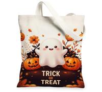 Cute Ghost and Pumpkins Trick or Treats - Bolsa de lona para Halloween, 33 x 38 cm, Naranja, 13x15 Inch