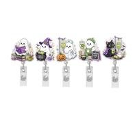 Cute Ghost Badge Reel, 5 Piece Acrylic Retractable Halloween Badge Clip