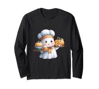 Cute Ghost Baker Halloween Chef Spooky Baking Men Women Manga Larga