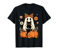 Cute Ghost Black Cat Leopard Bow Halloween Autumn Spooky Camiseta