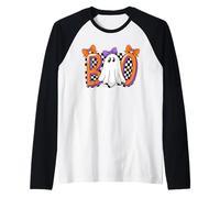 Cute Ghost Boo Halloween Girl - Retro Checered Spooky Women Camiseta Manga Raglan