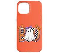 Cute Ghost Boo Halloween Girl - Retro Checered Spooky Women Carcasa para iPhone 15