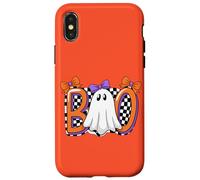 Cute Ghost Boo Halloween Girl - Retro Checered Spooky Women Carcasa para iPhone X/XS