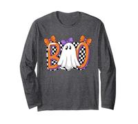 Cute Ghost Boo Halloween Girl - Retro Checered Spooky Women Manga Larga