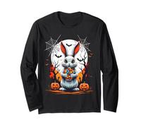 Cute Ghost Bunny with Candy Spooky Ghost Halloween Costume Manga Larga