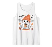 Cute Ghost Drinking Coffee Halloween Ghost Ice Coffee Womens Camiseta sin Mangas