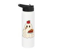Cute Ghost Eating Pie Halloween Fall Autumn Apple Lover Stainless Steel Insulated Water Bottle