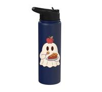 Cute Ghost Eating Pie Halloween Fall Autumn Apple Lover Stainless Steel Insulated Water Bottle