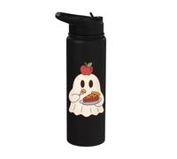 Cute Ghost Eating Pie Halloween Fall Autumn Apple Lover Stainless Steel Insulated Water Bottle