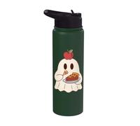Cute Ghost Eating Pie Halloween Fall Autumn Apple Lover Stainless Steel Insulated Water Bottle