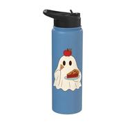 Cute Ghost Eating Pie Halloween Fall Autumn Apple Lover Stainless Steel Insulated Water Bottle
