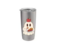 Cute Ghost Eating Pie Halloween Fall Autumn Apple Lover Vaso térmico de acero inoxidable de doble pared