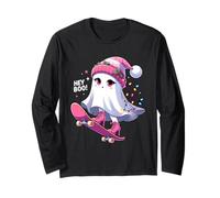 Cute Ghost Hey Boo! Christmas Lights Skateboard Ghost Kid Manga Larga