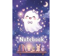Cute Ghost Notebook, Pastel Night Sky Journal with Moon and Stars, 6x9 Inch Lined Notebook, 100 Pages, Magical Ghost Notebook for School, Writing, Journaling, Students and Stationery Lovers