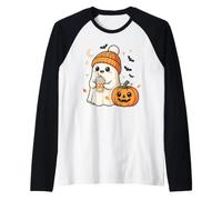 Cute Ghost Pumpkin Spice Latte Temporada de otoño Camiseta Manga Raglan