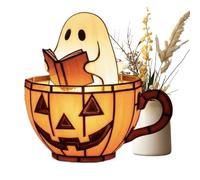 Cute Ghost Reader Pumpkin LED Light, Halloween Ghost Light, Resin Nightlight Desk Display Ornament for Tabletop Bedroom Outdoor Table Desktop Party