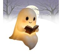 Cute Ghost Reading Book Lamp, 3D LED Halloween Adorable Ghost Statue Night Light, for Bedroom Study Room, Readers(8in)