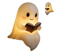 Cute Ghost Reading Book Lamp, 3D LED Night Light Halloween, Ghost Warm Lighted Indoor Figurine Lamps, Light up Ghosts Decor, for Bedroom Study Room, Decorations Indoor (6 inches)