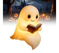 Cute Ghost Reading Book Lamp, Ghost Reading Lantern, Halloween Light Up Ghost Statue Night Light with Smile, Ghost Lamp Night Light, Halloween Funny Decor for Bedroom Living Room (1pcs,14cm)