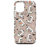 Cute Ghost Reading Books Retro Groovy Spooky Beige Pattern Carcasa para iPhone 12/12 Pro