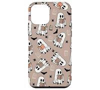 Cute Ghost Reading Books Retro Groovy Spooky Beige Pattern Carcasa para iPhone 12 Mini