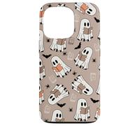 Cute Ghost Reading Books Retro Groovy Spooky Beige Pattern Carcasa para iPhone 13 Pro