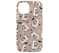 Cute Ghost Reading Books Retro Groovy Spooky Beige Pattern Carcasa para iPhone 14