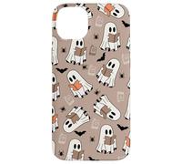Cute Ghost Reading Books Retro Groovy Spooky Beige Pattern Carcasa para iPhone 14 Plus