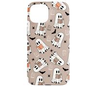 Cute Ghost Reading Books Retro Groovy Spooky Beige Pattern Carcasa para iPhone 15