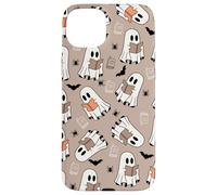 Cute Ghost Reading Books Retro Groovy Spooky Beige Pattern Carcasa para iPhone 15 Plus