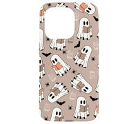 Cute Ghost Reading Books Retro Groovy Spooky Beige Pattern Carcasa para iPhone 15 Pro