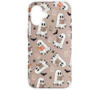 Cute Ghost Reading Books Retro Groovy Spooky Beige Pattern Carcasa para iPhone 16