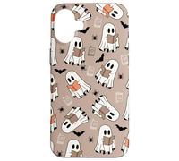 Cute Ghost Reading Books Retro Groovy Spooky Beige Pattern Carcasa para iPhone 16 Plus