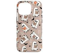 Cute Ghost Reading Books Retro Groovy Spooky Beige Pattern Carcasa para iPhone 16 Pro