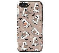 Cute Ghost Reading Books Retro Groovy Spooky Beige Pattern Carcasa para iPhone SE (2020) / 7/8