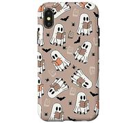 Cute Ghost Reading Books Retro Groovy Spooky Beige Pattern Carcasa para iPhone X/XS