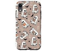 Cute Ghost Reading Books Retro Groovy Spooky Beige Pattern Carcasa para iPhone XR