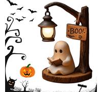 Cute Ghost Reading Lantern, Halloween Companion Ghost Reading Lantern with Warm Light & 3d Resin Cozy Nights for Child & Friends