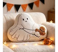 Cute Ghost Walking Dogs Shaped Throw Pillow, Fall Home Decor Pillow with 3D Plush Puppy Embroidery, Soft Halloween Throw Pillows for Sofa Couch Bedrooms Porch