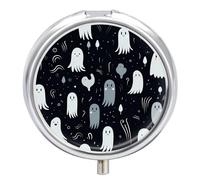 Cute Ghosts - Pastillero de Halloween con 3 compartimentos, pequeño, portátil, organizador de pastillas para bolso de bolsillo